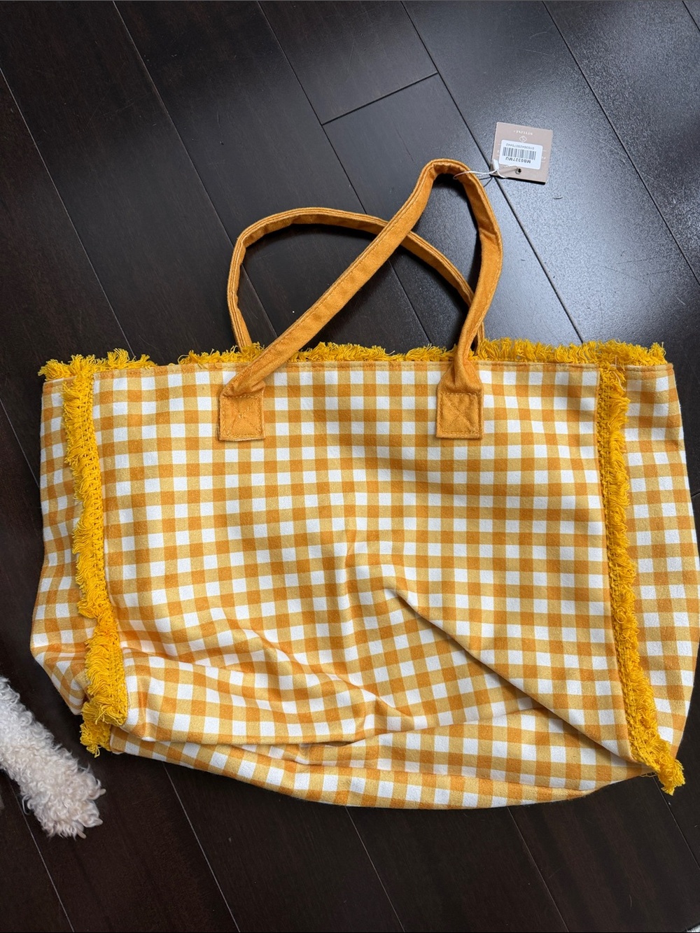 Amazon Yellow Gingham Fringe Tote Bag- Large NWT